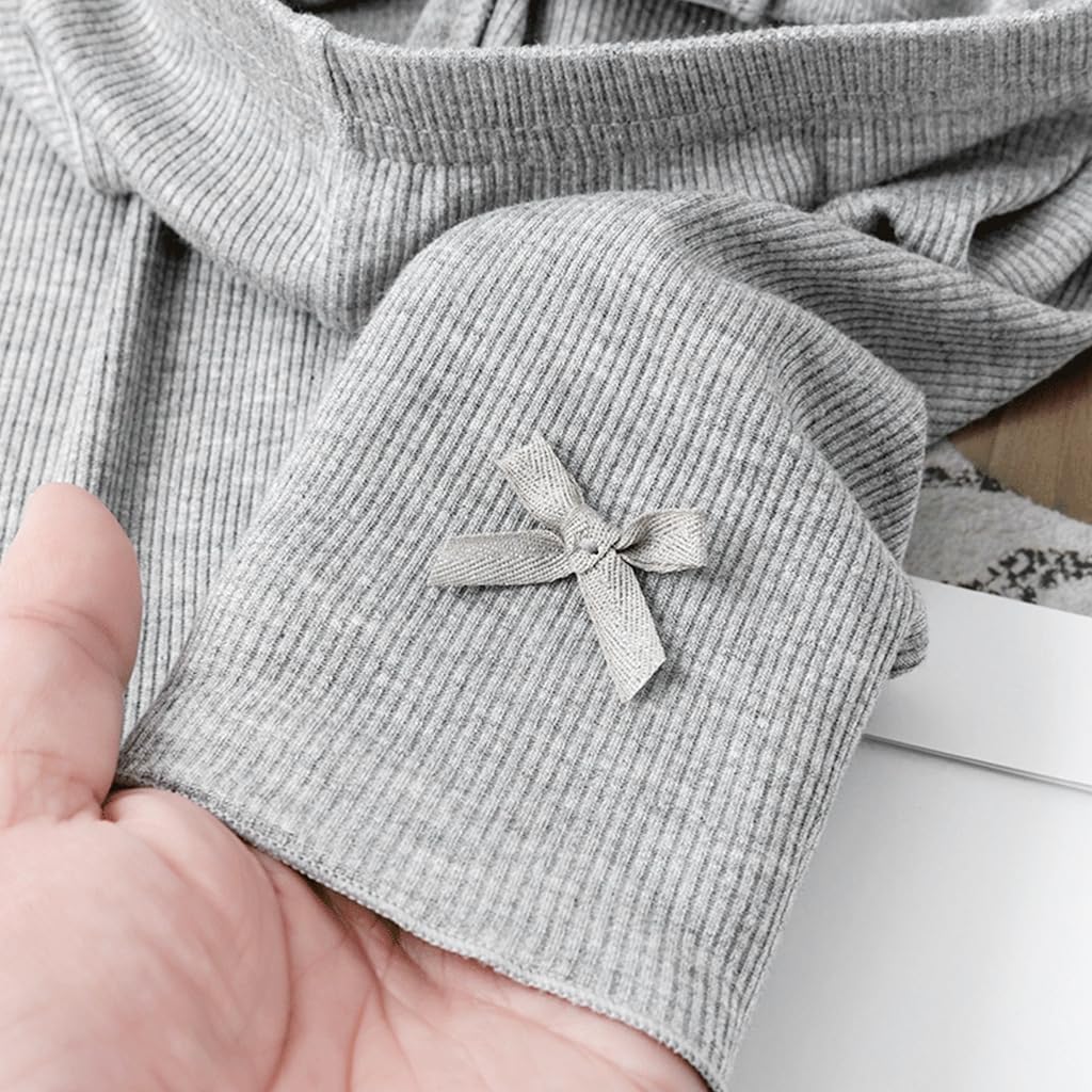 SNOWIE SOFT Modal 3/4 Pants for Girls with Elastic Waist and Decorative Bow | Grey 140cm