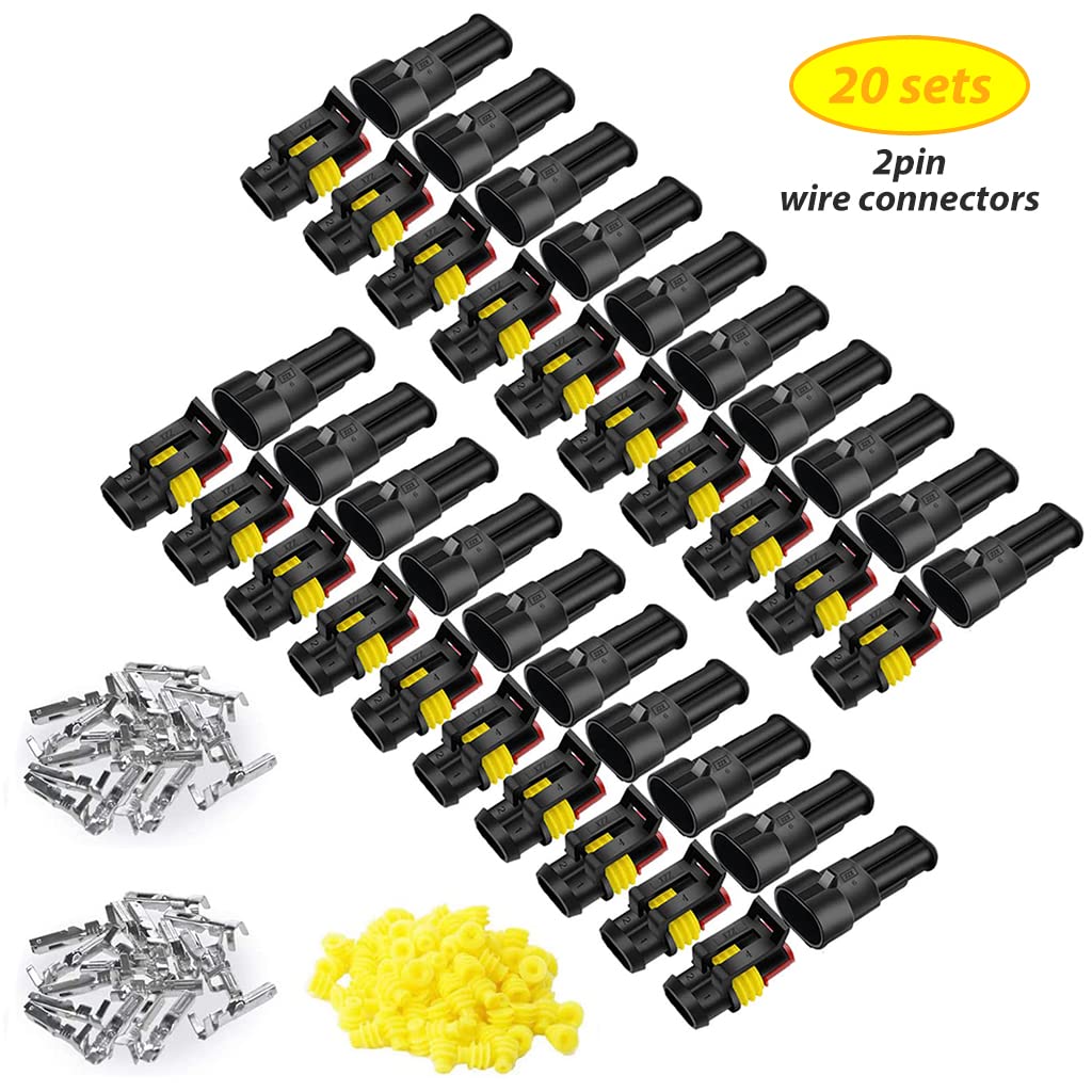 ZIBUYU 2 Pin Car Electrical Wire Connectors for 16-22 AWG with Silicone Seal | 20 Sets