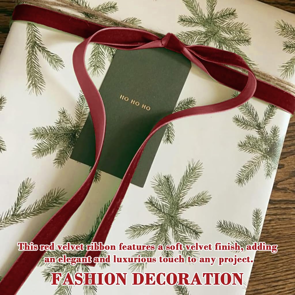 HASTHIP Red Velvet Ribbon Roll for Gift Wrapping and DIY Crafts featuring 10 Yards Length | 1.5 cm Wide Flocking Decorative Ribbon in Vibrant Red