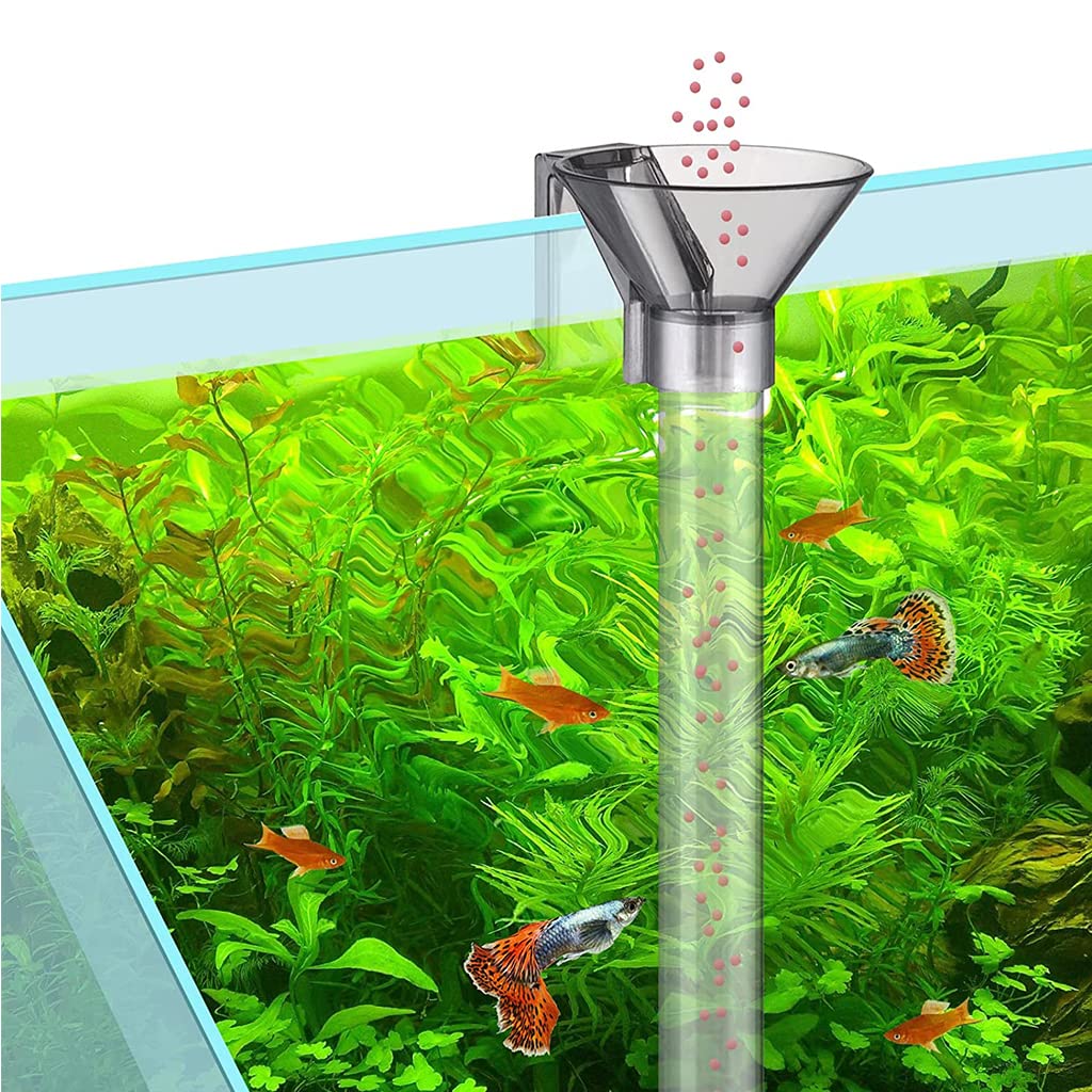 Qpets 14.7''/37.5cm Adjustable Height Fish Tank Fish Feeder Tube Set with Funnel & Fish Feeding Ring, Fish Tank Fish Feeder Aquarium Feed Tube