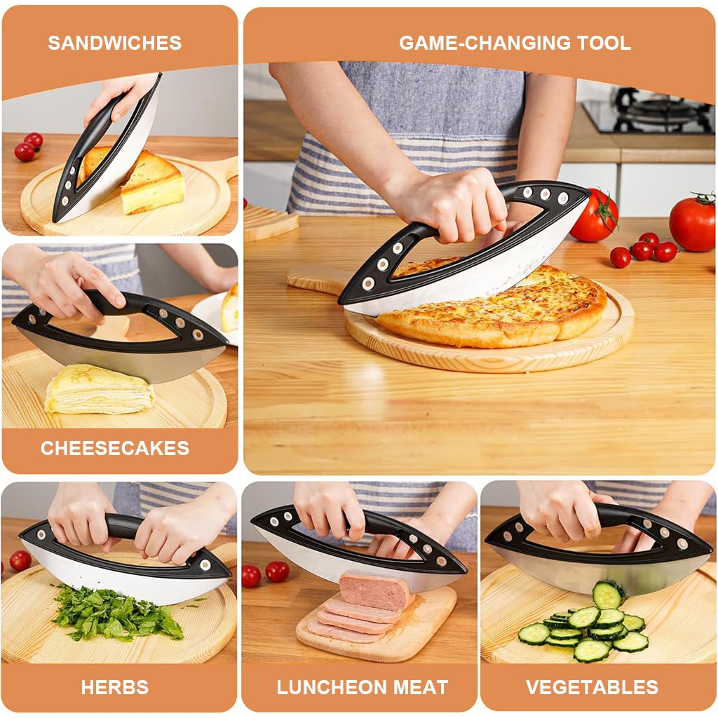 12 inch Pizza Cutter Rocker Blade for Effortless Slicing with Cover and Stainless Steel Build