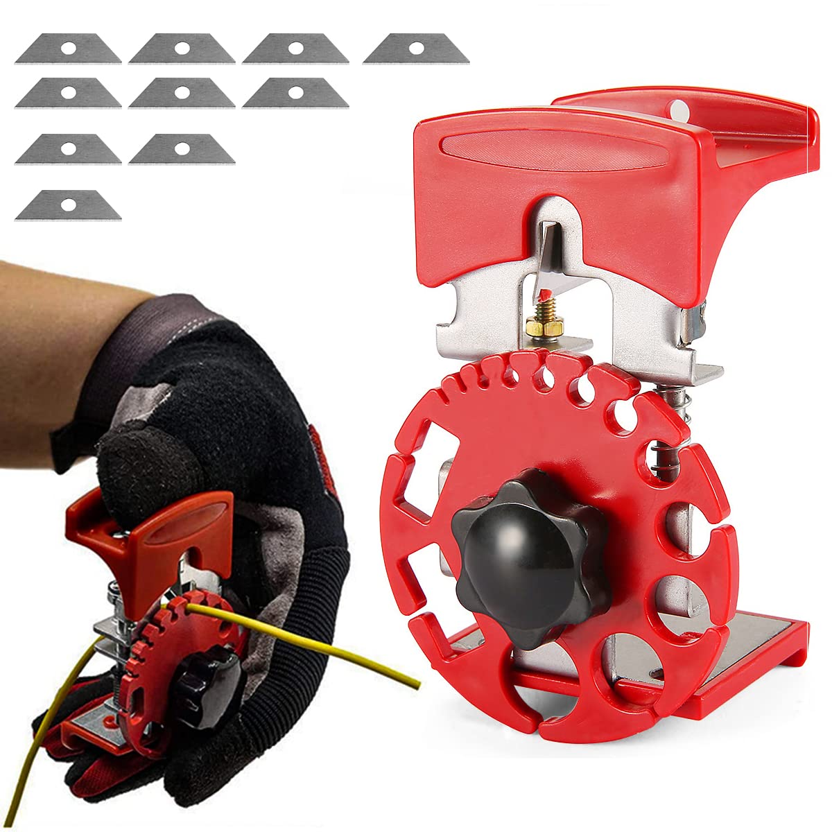 Serplex Handheld Wire Stripper Tool with 10 Stainless Steel Blades & Rubber Handle | Fits 24 to 0 AWG Cables