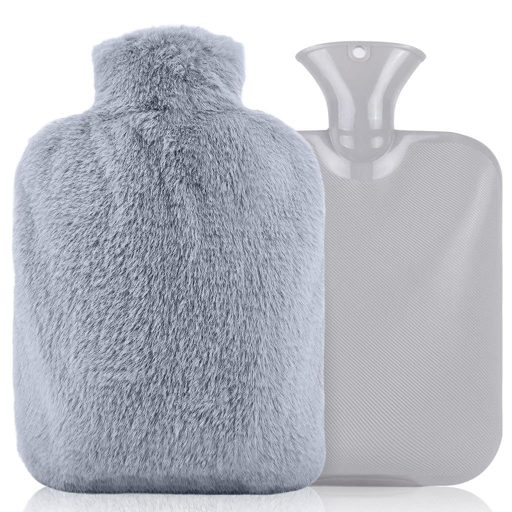 ZIBUYU® 1L Hot Water Bag, with Soft Plush Cover, Bottle with Anti-leak Sealing Stopper Warmth Hot Water Bottle for Menstrual Cramps Relief, Hot Compress Therapy, Hot Bags for Pain Relief