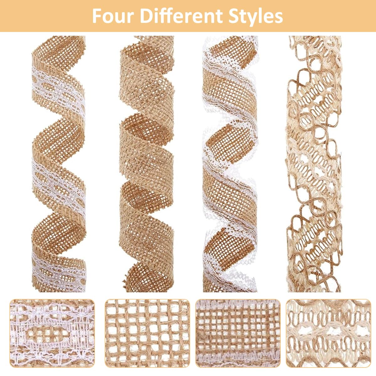 PALAY Jute Rope Burlap Ribbon for Craft and Gift Wrapping featuring Woven Jute Fiber 13.12ft Rolls | Natural Fabric Wedding Decorations
