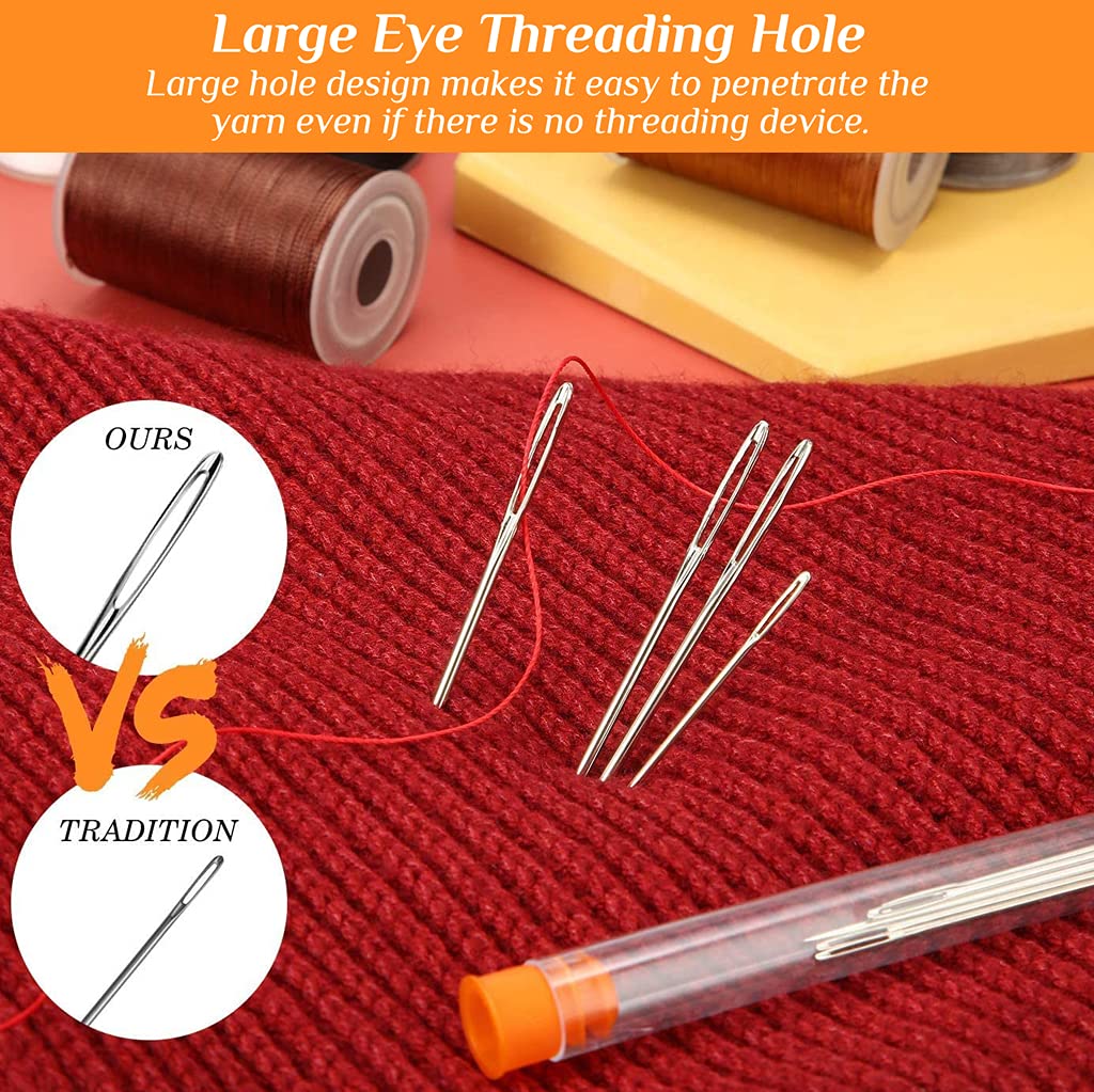 HASTHIP Wool Knitting Needle Set for Crochet Projects with Clear Bottle | 15pcs Stainless Steel Big Eye Needles in 5.2–7 cm Sizes