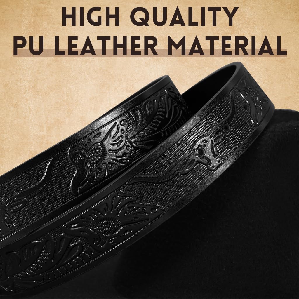 GUSTAVE Belts for Men with Embossed Bull Head Buckle and Pin Tuck Closure 120cm PU Leather