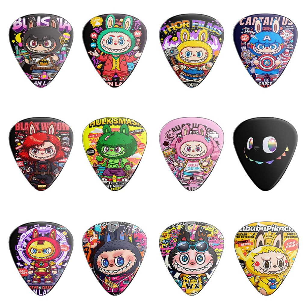 FANCYKU Electric Guitar Picks 12 pcs 1.0 mm featuring Cartoon Comic Design and ABS Material