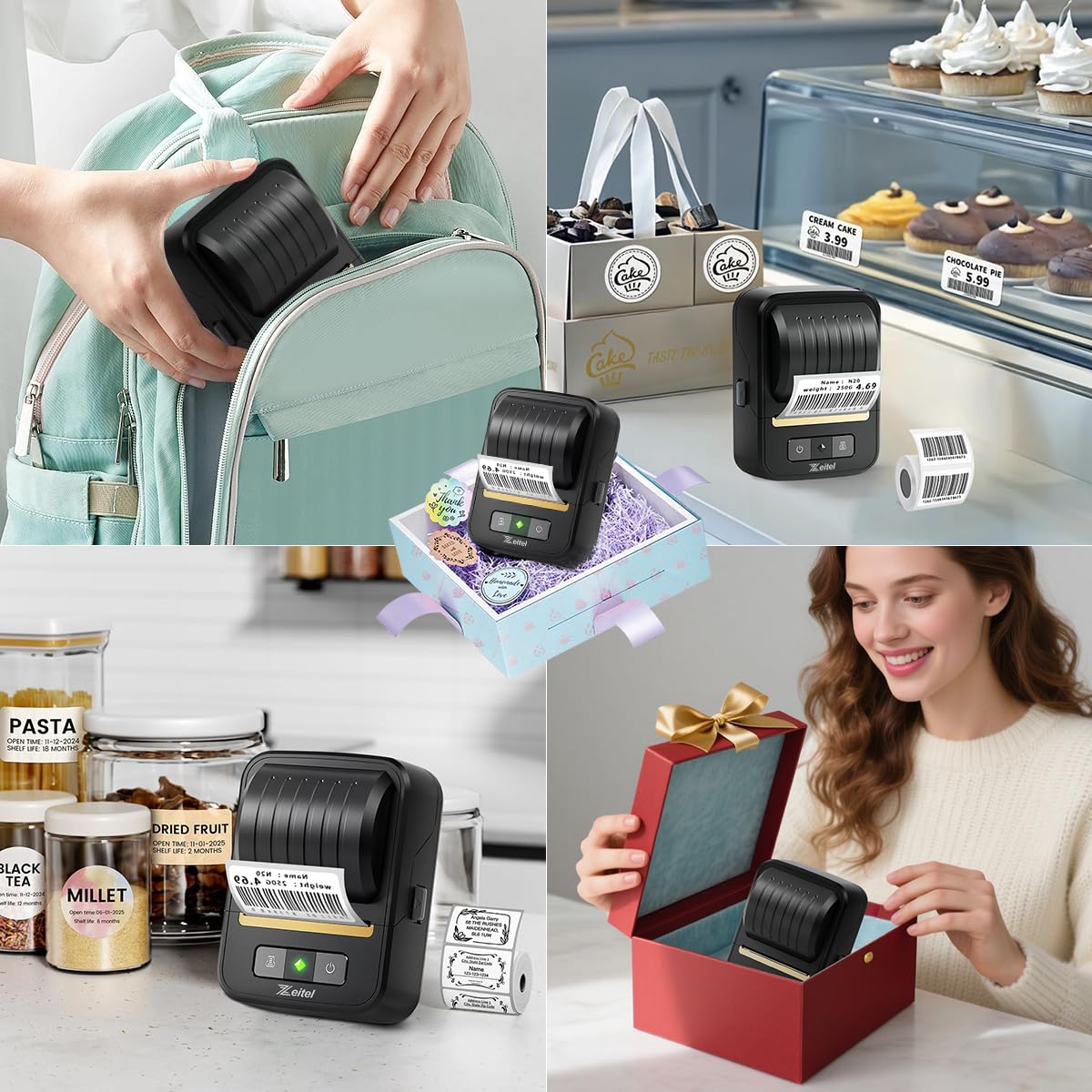 ZEITEL Thermal Label Printer for Home & Office with Bluetooth and 40mm/s Speed | 203 DPI Inkless Sticker Maker