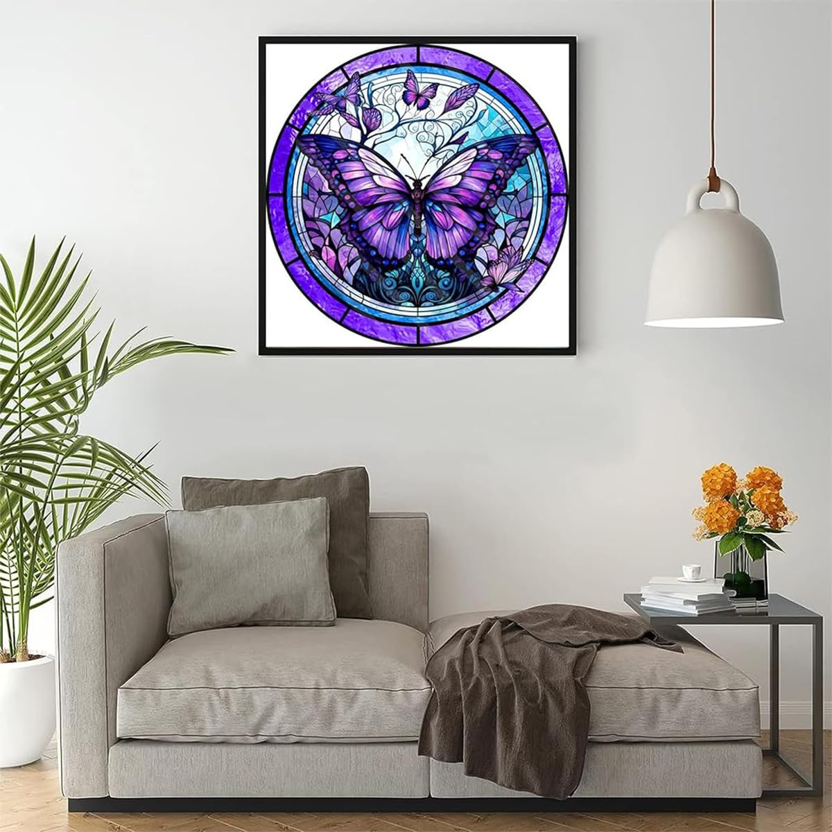 HASTHIP Butterfly 5D Diamond Painting Kit for DIY Wall Art with Tools Blue Purple 14x14 in 2 pcs