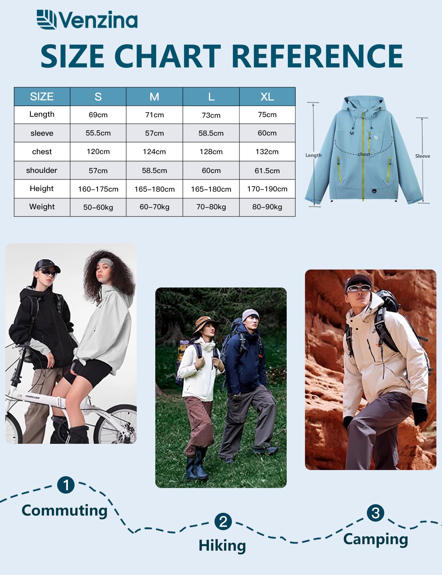 Venzina Men's Waterproof Rain Jacket for Urban Outdoor with Color Block Design & Breathable Comfort