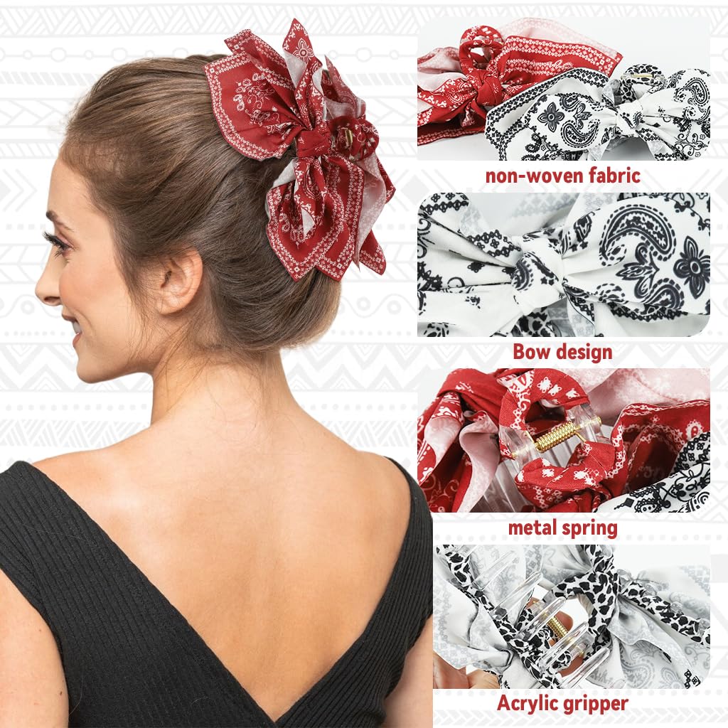 MAYCREATE Ribbon Hair Claw Clips for Women with Secure Grip and Acrylic Bow Charm | 2‑Piece Set