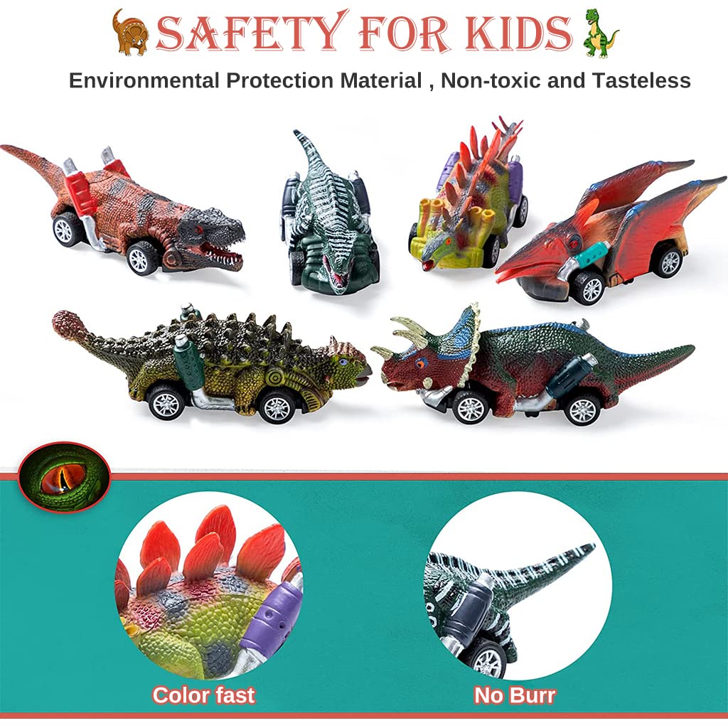 PATPAT® Pull Back Dinosaur Car Toys for Dino Toys Kids 3 Year Old Boys and Toddlers for Birthday Christmas Gift Dinosaur Games for Boy Girls of Age 1 - 6 (Multicolour, 6 Pieces)