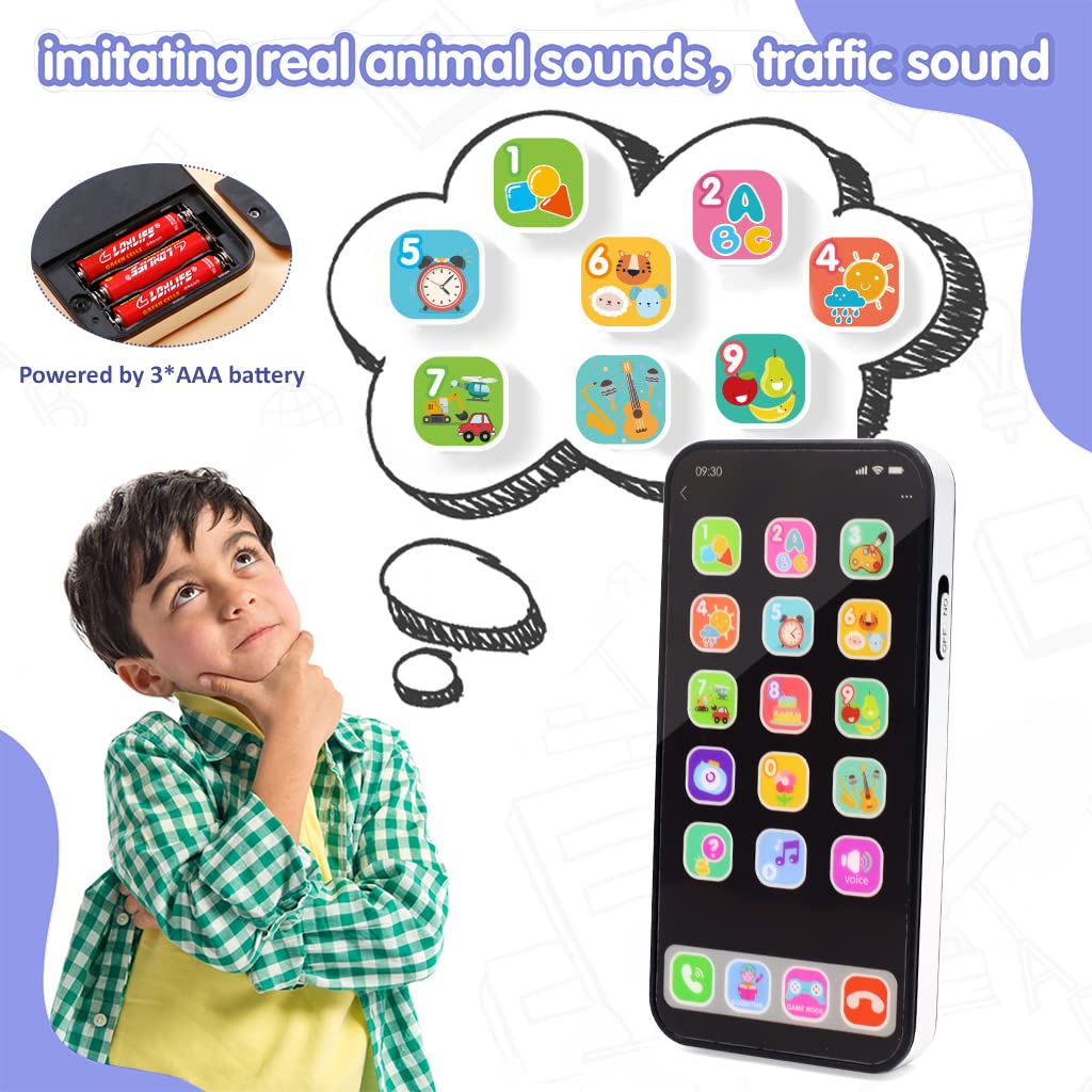 PATPAT Toy Phone for Kids, Battery Powered Kids Mobile Phone Toy, Dummy Phone for Babies, Kids Mobile Toy, Baby Phone Toys with Music Dummy Mobile Phone Christmas Gift for Boys Girls - Black