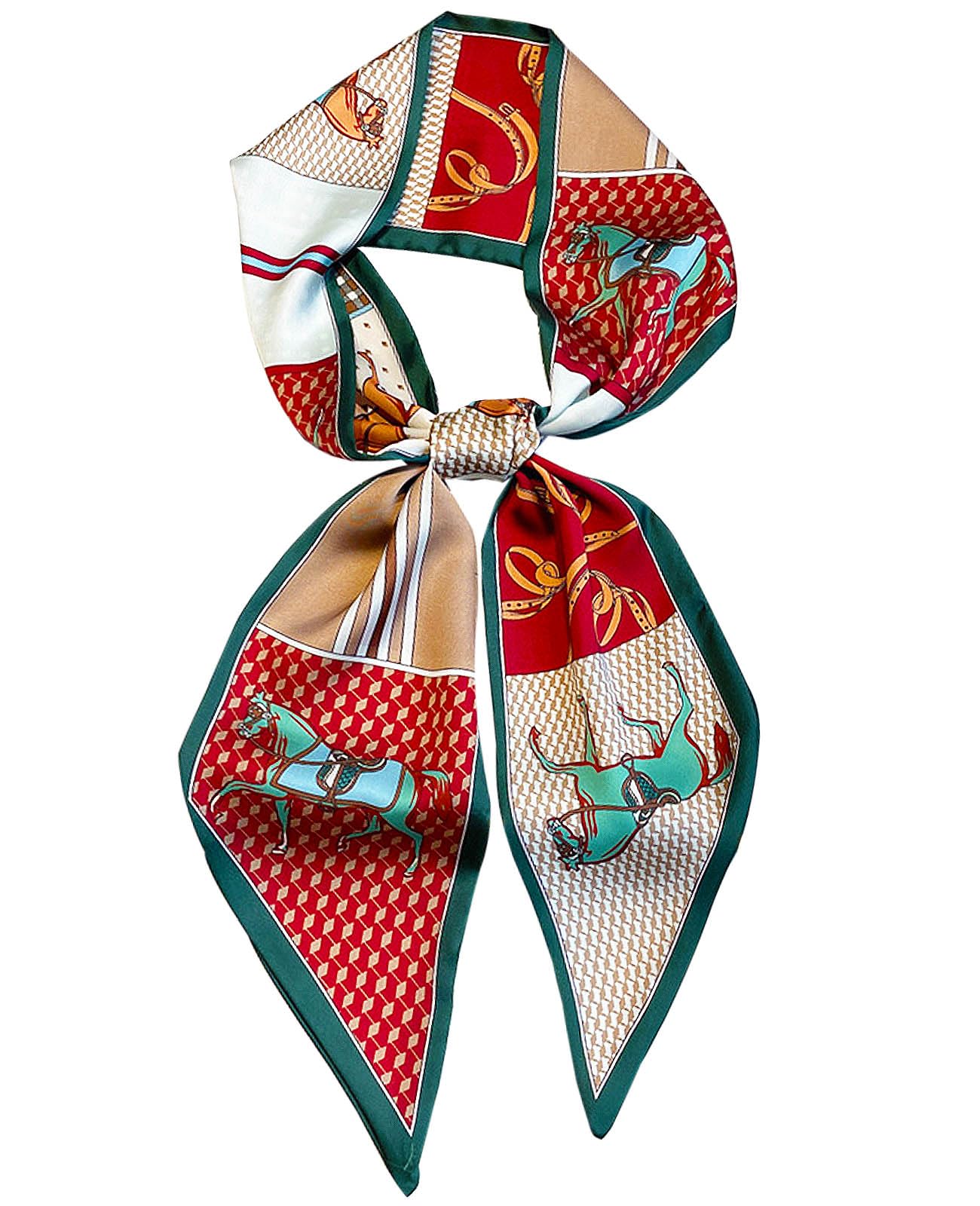 PALAY Silk Neck Scarf for Women with Narrow 59x5.3 in Design and Smooth Dacron Texture | Elegant Print for Suits and Blazers