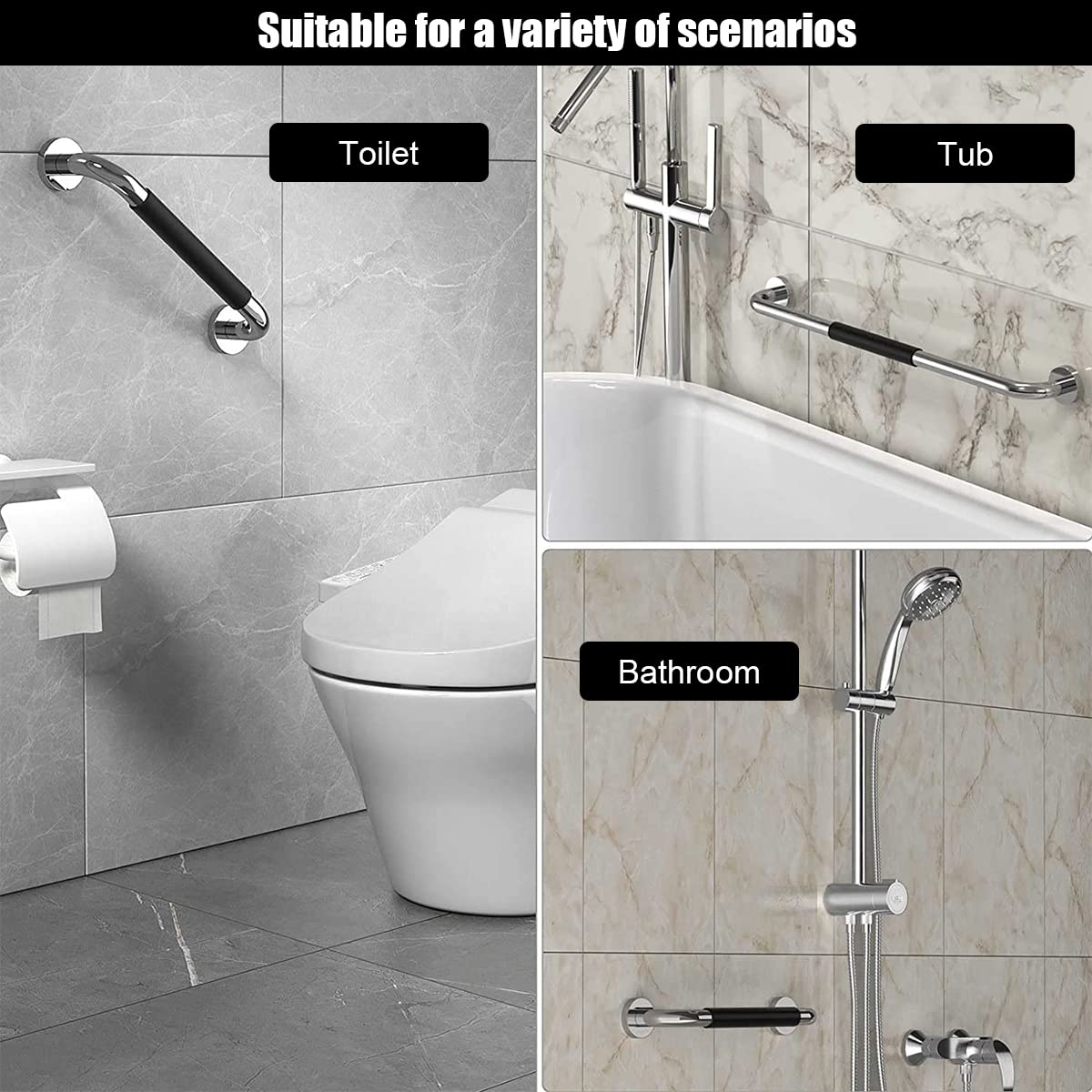 ELEPHANTBOAT Stainless Steel Shower Grab Bar 2 Pack 12 in with Anti Slip Silicone Grip | Supports 500 lbs