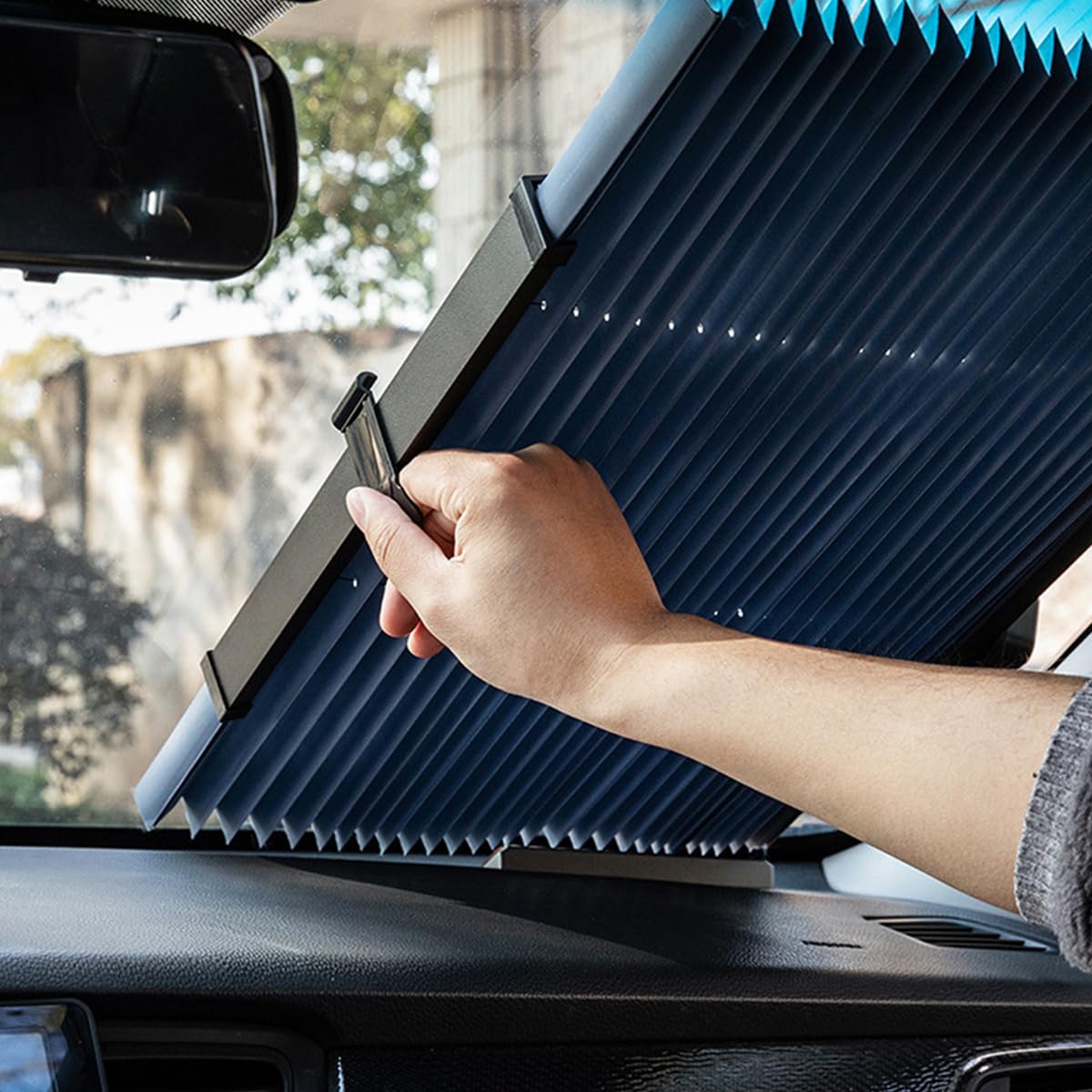 STHIRA Car Windshield Sun Shade 65x150cm with Suction Cups and Pull‑Down Blackout Curtain