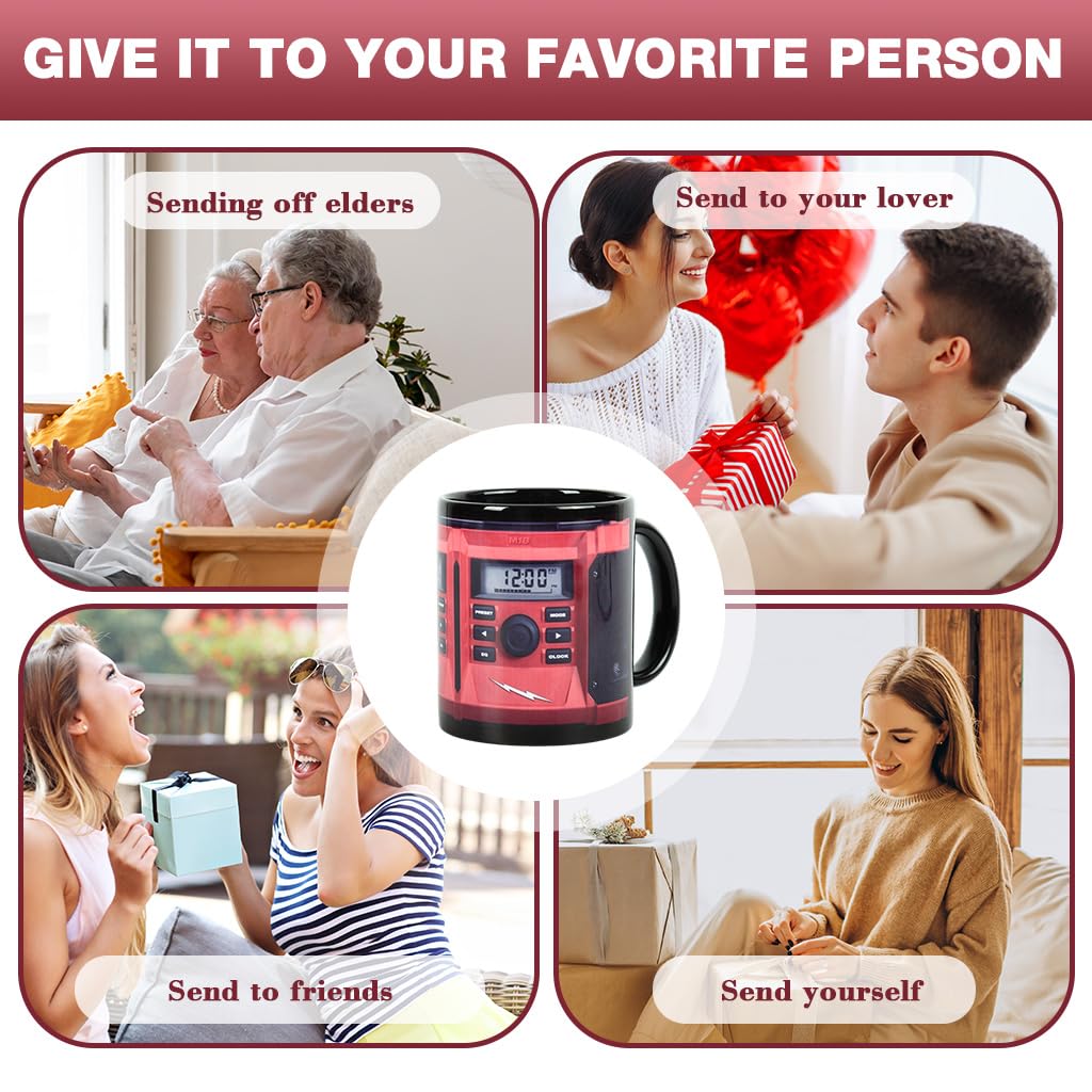 HASTHIP Coffee Mug 330ml for Daily Drinks with Ergonomic Handle and Retro Radio 3D Design