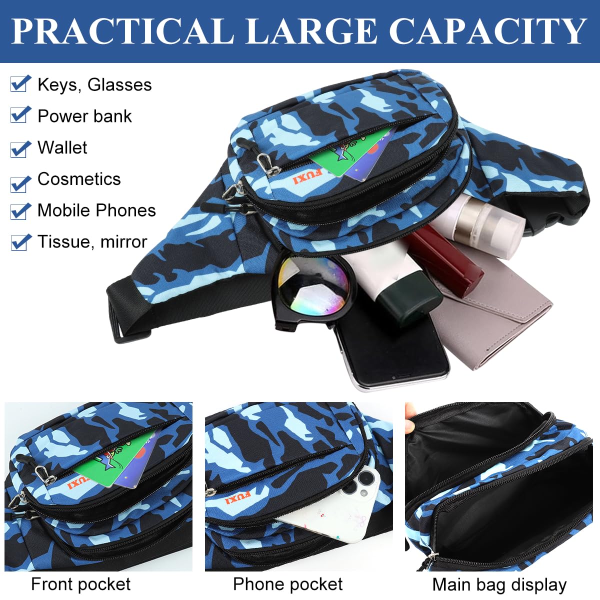 GUSTAVE Waist Bag for Travel and Running with 3 Zipper Pockets and Quick Release Strap | Waterproof Oxford Cloth Crossbody for Men
