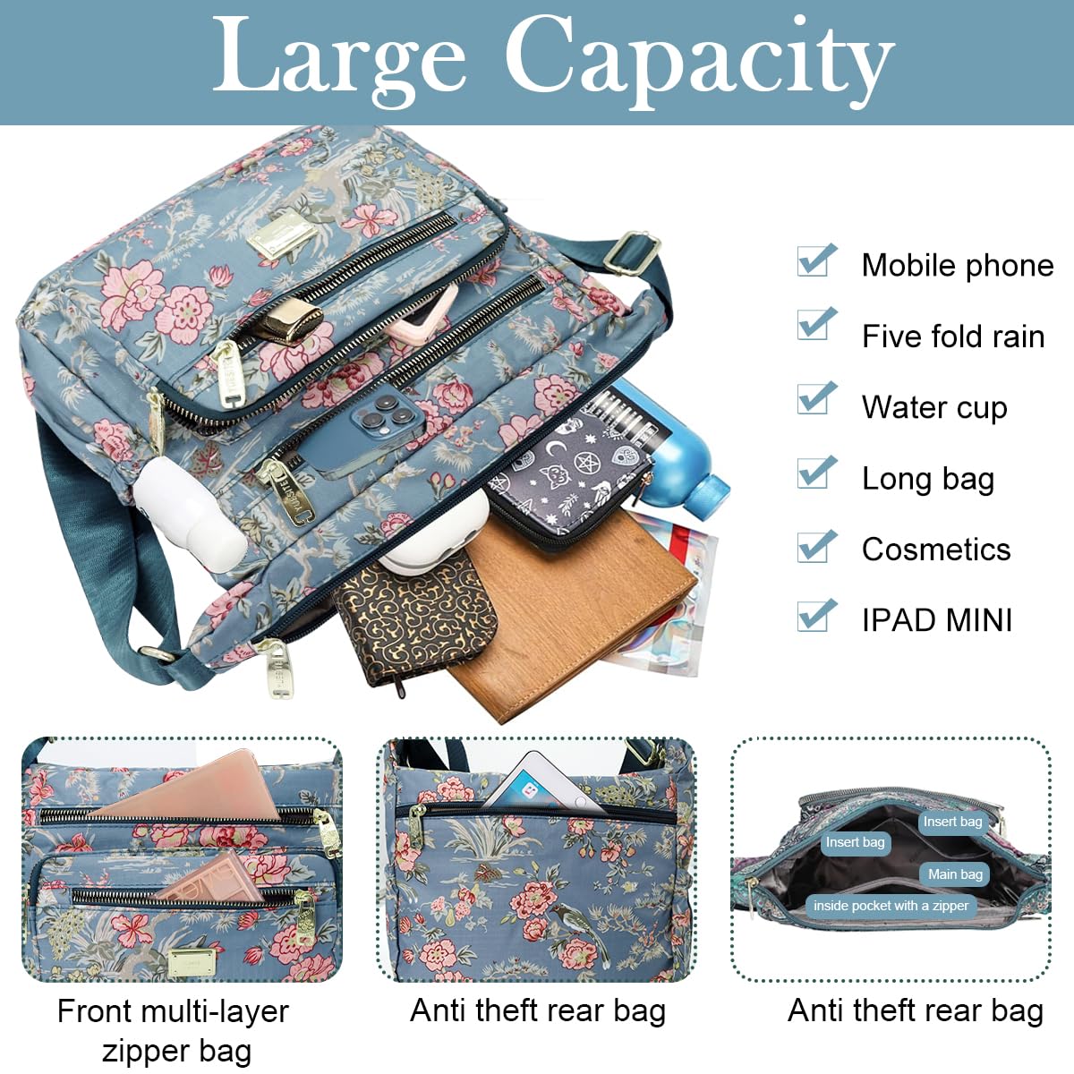 PALAY Crossbody Bag for Women with Multi Pocket 2 PCS Set and Adjustable Shoulder Strap