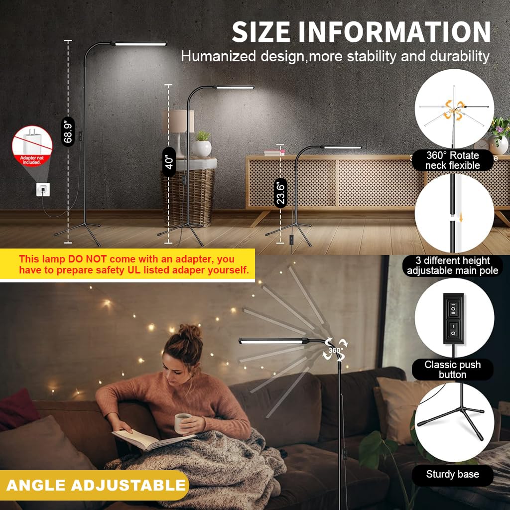 ELEPHANTBOAT LED Floor Lamp for Eyelash Extensions with 68 in Tripod and Flexible Gooseneck | USB Dimmable Light
