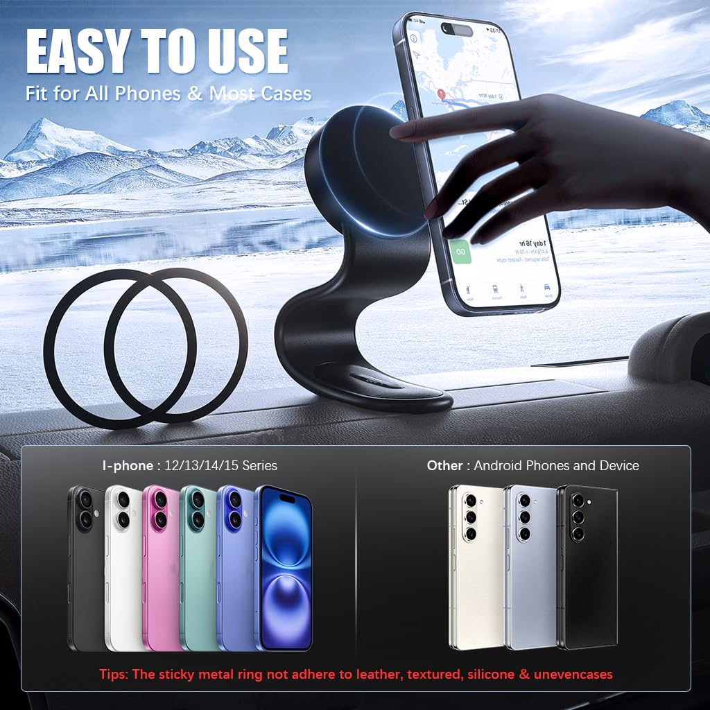 STHIRA Magnetic Phone Holder for Car with N52 Magnet 1.8kg Grip and Flexible Aluminum Arm | Dashboard and Home Use