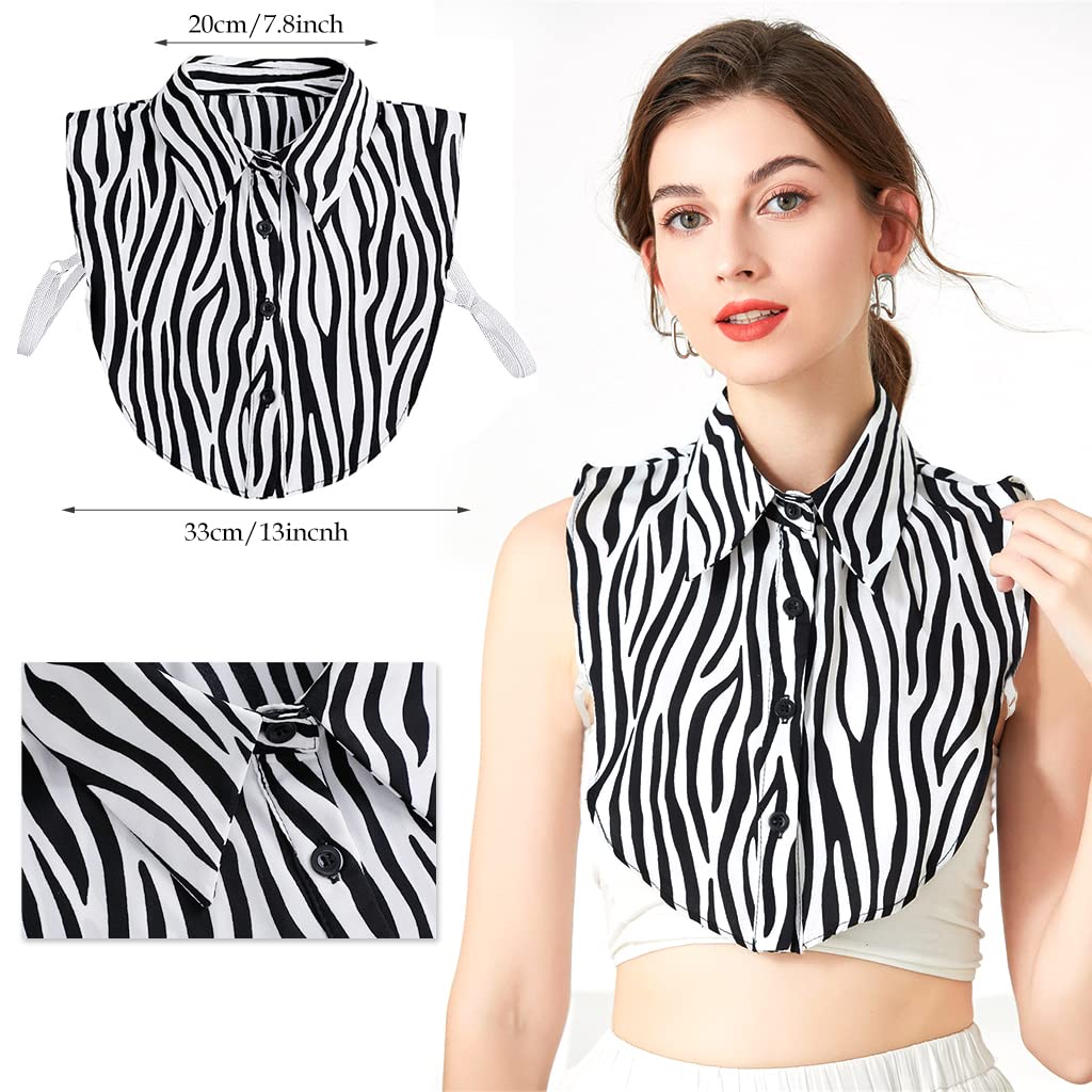 PALAY Fake Collar for Women with 4 Button Design and Adjustable Belts | Chiffon Stripy Style