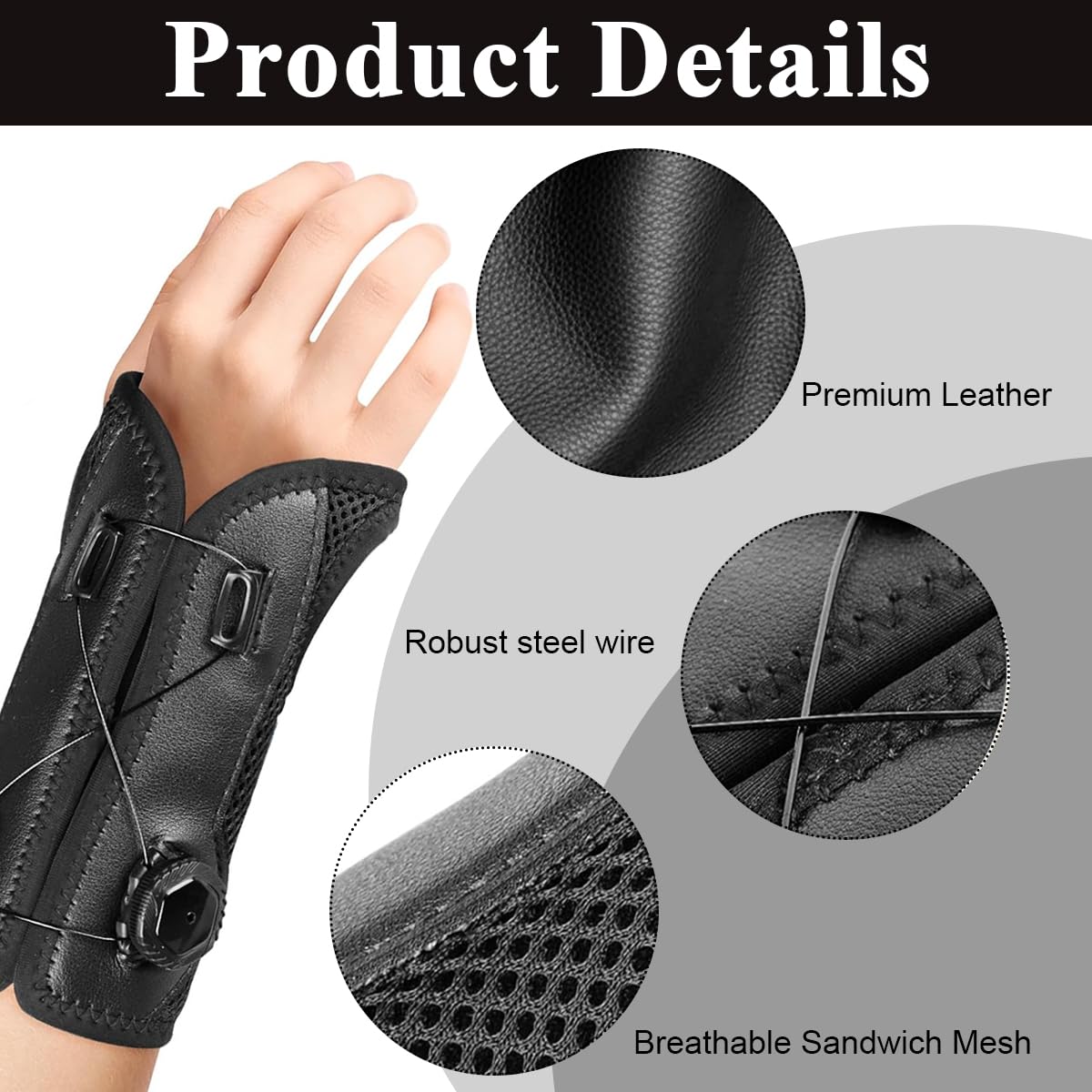 HANNEA® Adjustable Knob Wrist Brace for Carpal Tunnel, Fits Left & Right Hand, Wrist Support Brace with Metal Splint - Hand Brace for Pain Relief, Injuries, Sprains