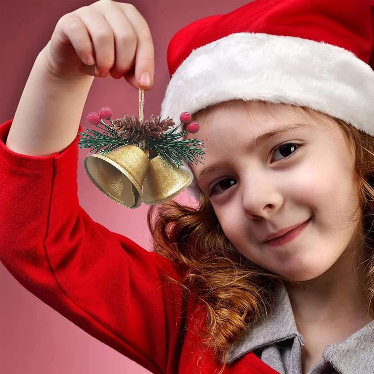 HASTHIP Christmas Jingle Bells for Tree and Home Decor featuring Hemp Rope Hanging | 5PCS 3.9 in Metal Ornaments