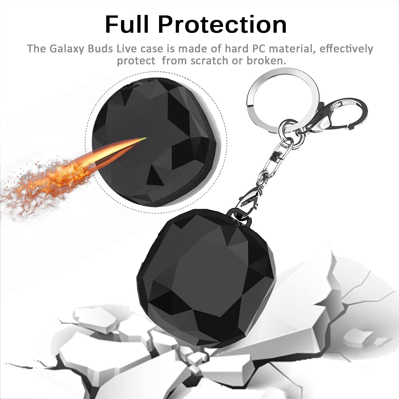 Zeitel Galaxy Buds Protective Case for Buds Pro 2021 and Buds 2 featuring Diamond Cut PC Design | Separate 2 Piece Shockproof Cover with Key Ring