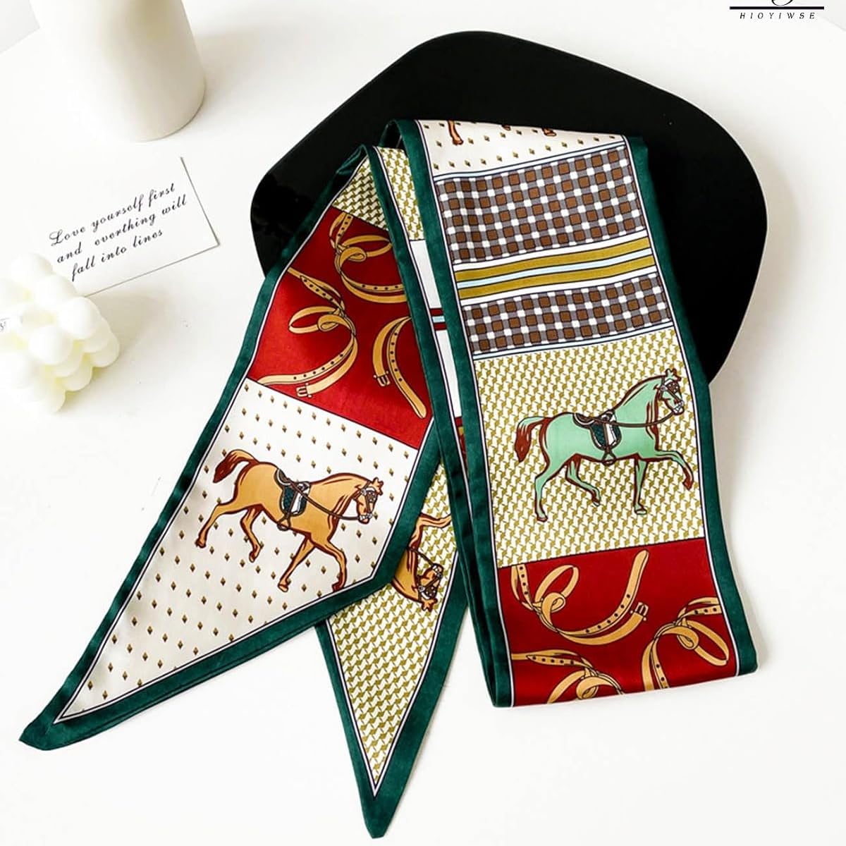 PALAY Silk Neck Scarf for Women with Narrow 59x5.3 in Design and Smooth Dacron Texture | Elegant Print for Suits and Blazers