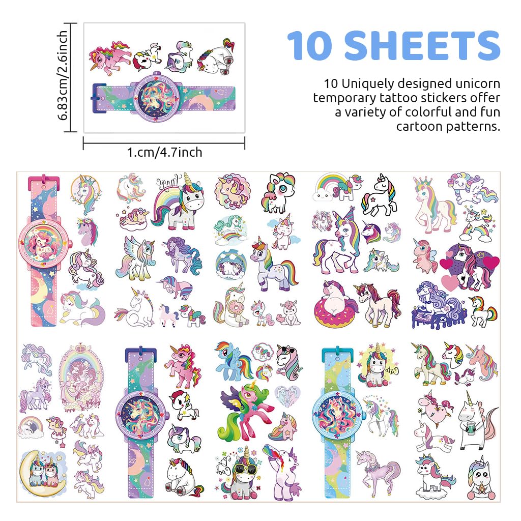 ZIBUYU Unicorn Temporary Tattoo for Kids with 10 Sheets Waterproof Stickers | Party Gifts