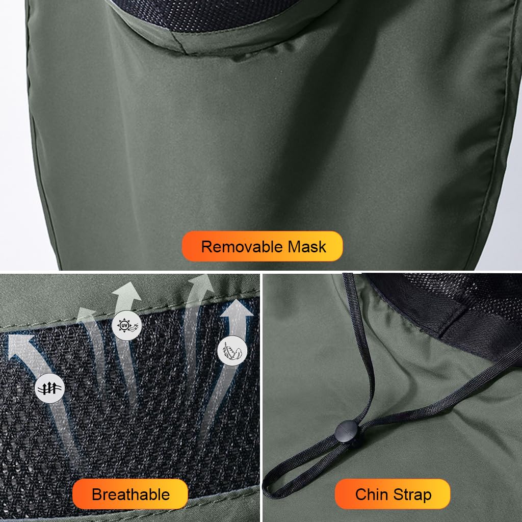 GUSTAVE Men Sun Hat for Hiking with 11 in Neck Flap and Removable Mesh Face Cover Green