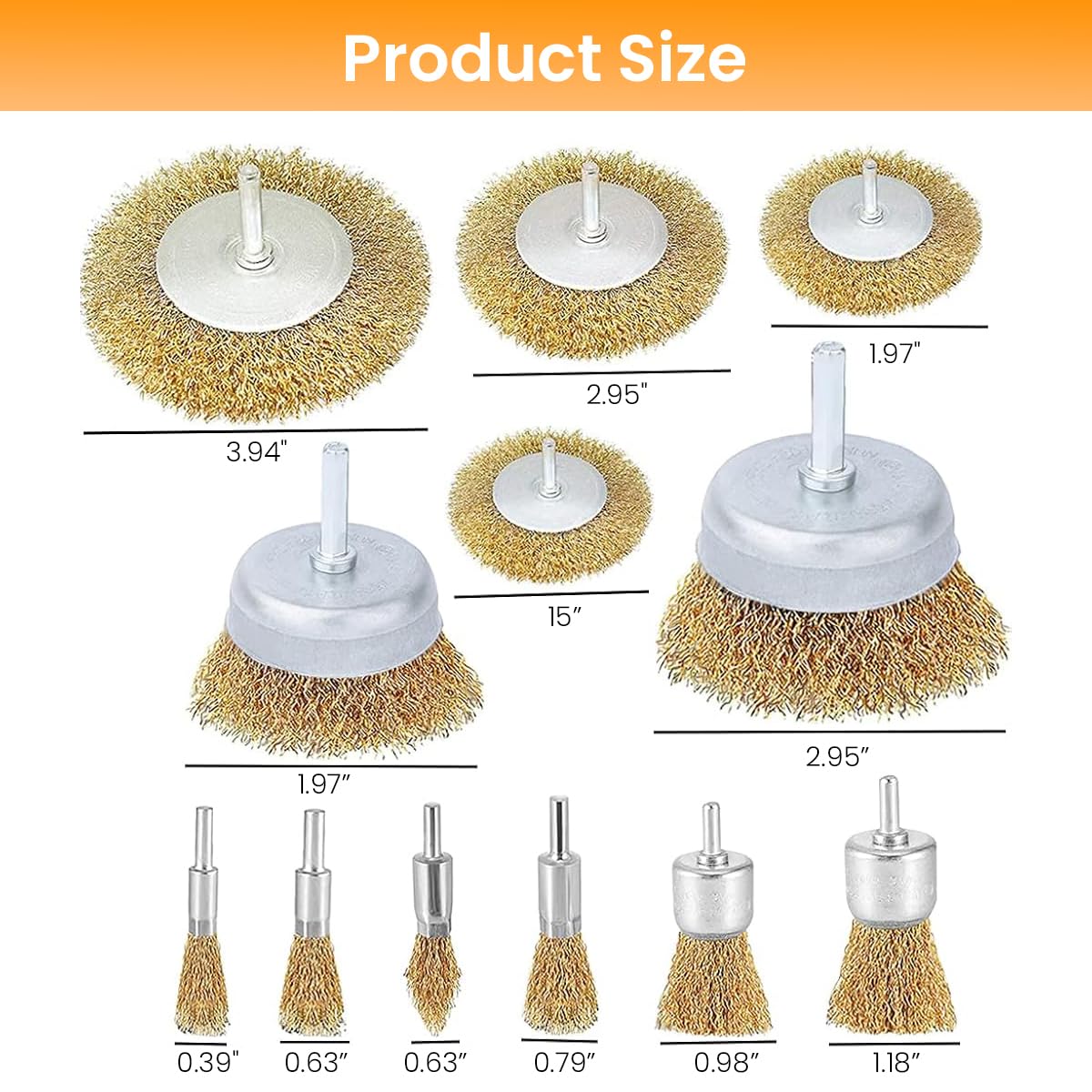 Serplex Wire Brush Drill Attachment Set for Rust Removal with 12pcs 1/4 inch Shank | Stainless Steel for Metal Cleaning