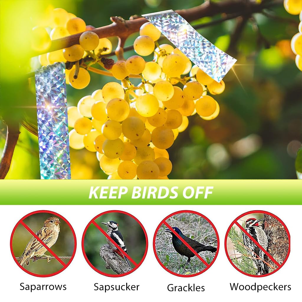 Supvox Bird Scare Tape for Gardens and Balconies with Self Adhesive Design 4.8cm x 80m | Reflective Multicolored Repellent