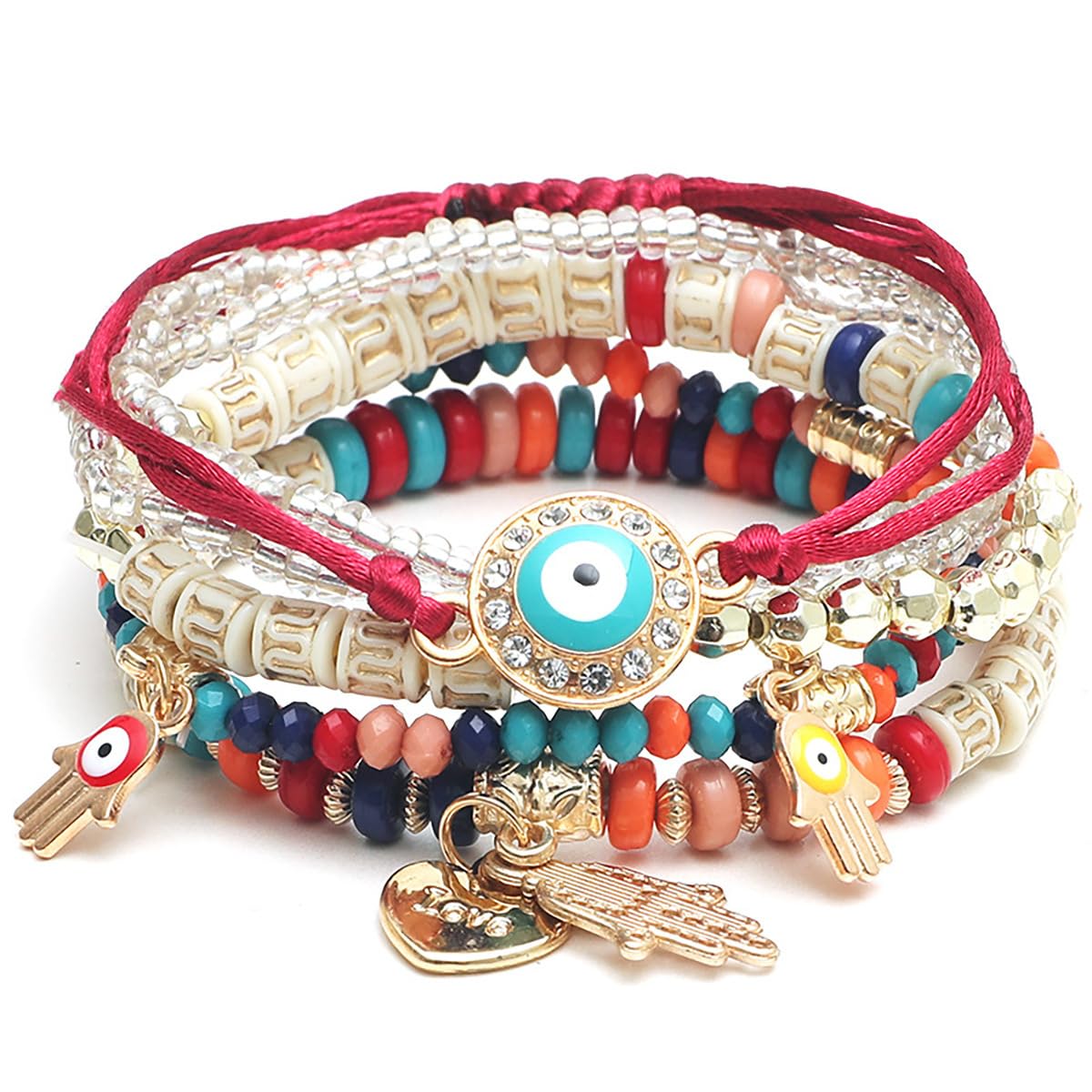 SANNIDHI Boho Evil Eye Bracelet Set for Brother with 6 Layered Beaded Charms | Multicolor Stackable Gift for Women and Girls