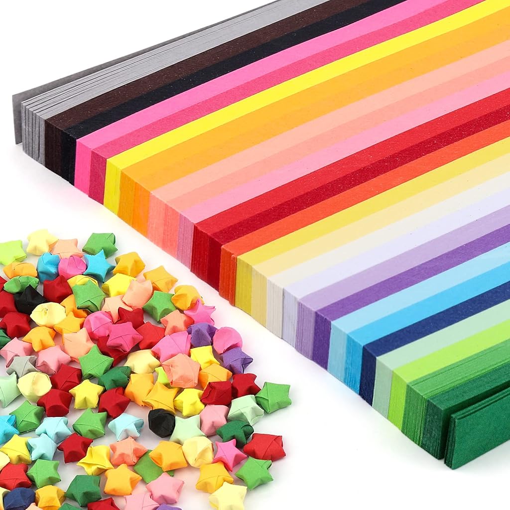 HASTHIP® 1030 Sheets Star Origami Paper 27 Assortment Color Strip Double Sided Lucky Decoration Strips for DIY Hand Art Crafts Decor Gifts 3 PCS