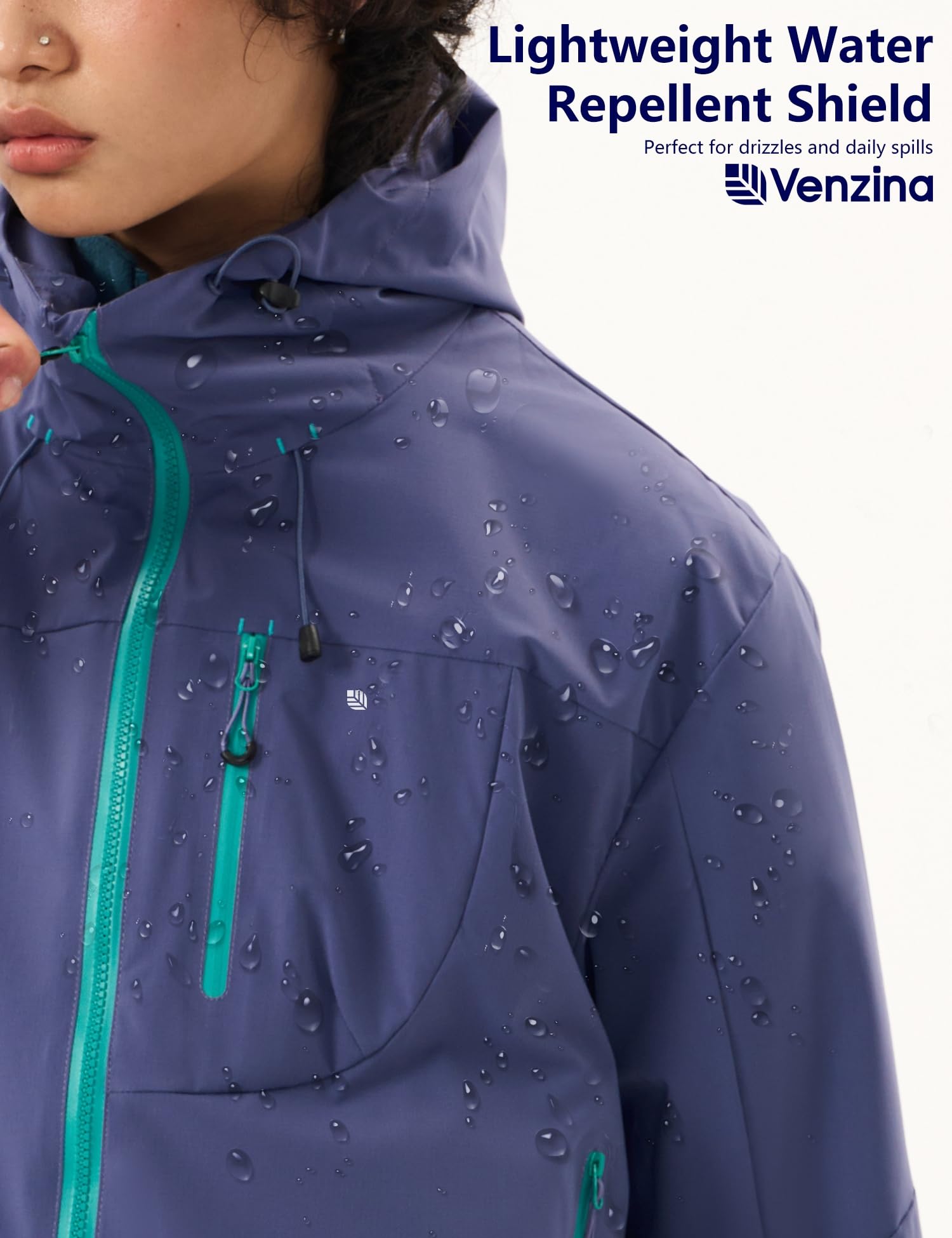 Venzina Men's Waterproof Rain Jacket for Commuting with Breathable Windproof Fabric | Purple