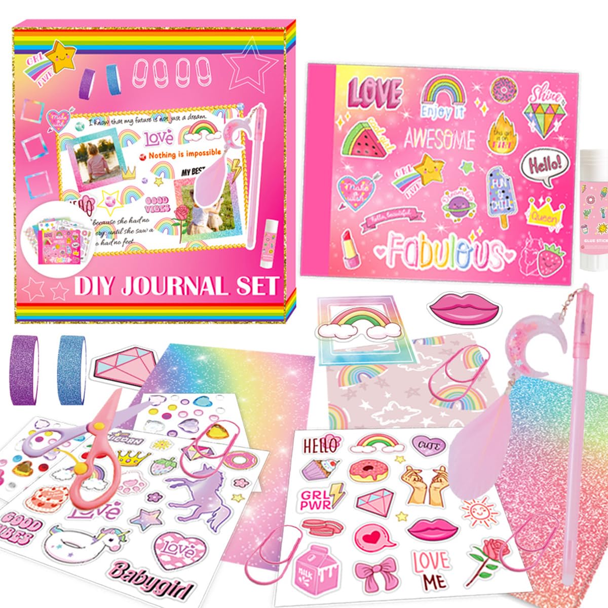 PATPAT® 150+Pcs DIY Scrapbook Kit for Girls Cartoon Unicorn Themed Scrapbook Journal Sticker Gift Box Journal Stickers Cute Diary Supplies Kit Art and Craft Kit Birthday Gift for Girls