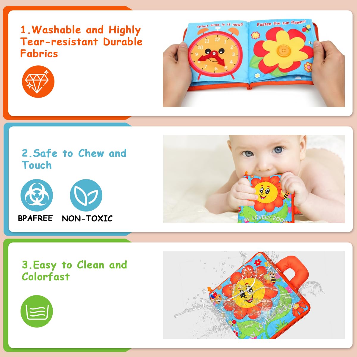 SNOWIE SOFT Baby Cloth Book for Early Learning with Zip-up Handle and 6 Pages | Soft Safe Fabric for 3–18 Months