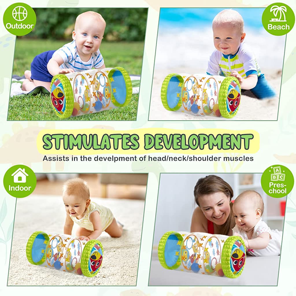 PATPAT Baby Crawling Toy for Early Development with Inflatable Roller & Bouncing Balls | Safe PVA for 6+ Months