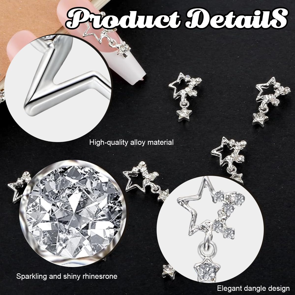 MAYCREATE Star Nail Charms for Acrylic Nails featuring 3D Hollow Pentagram Design 10Pcs Silver