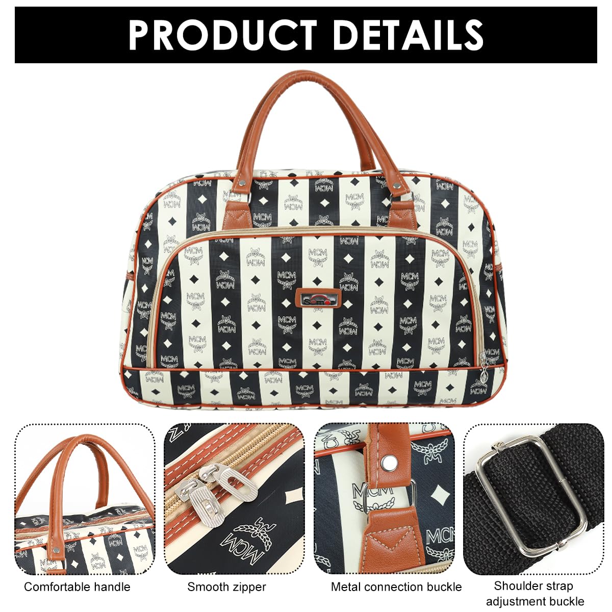 PALAY Duffle Bag for Travel with Main and Small Compartments in Waterproof PU Leather Black