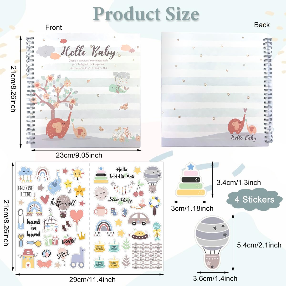 SNOWIE SOFT Baby Memory Book for Newborns with 50 Pages and Decorative Stickers | Photo Scrapbook Album