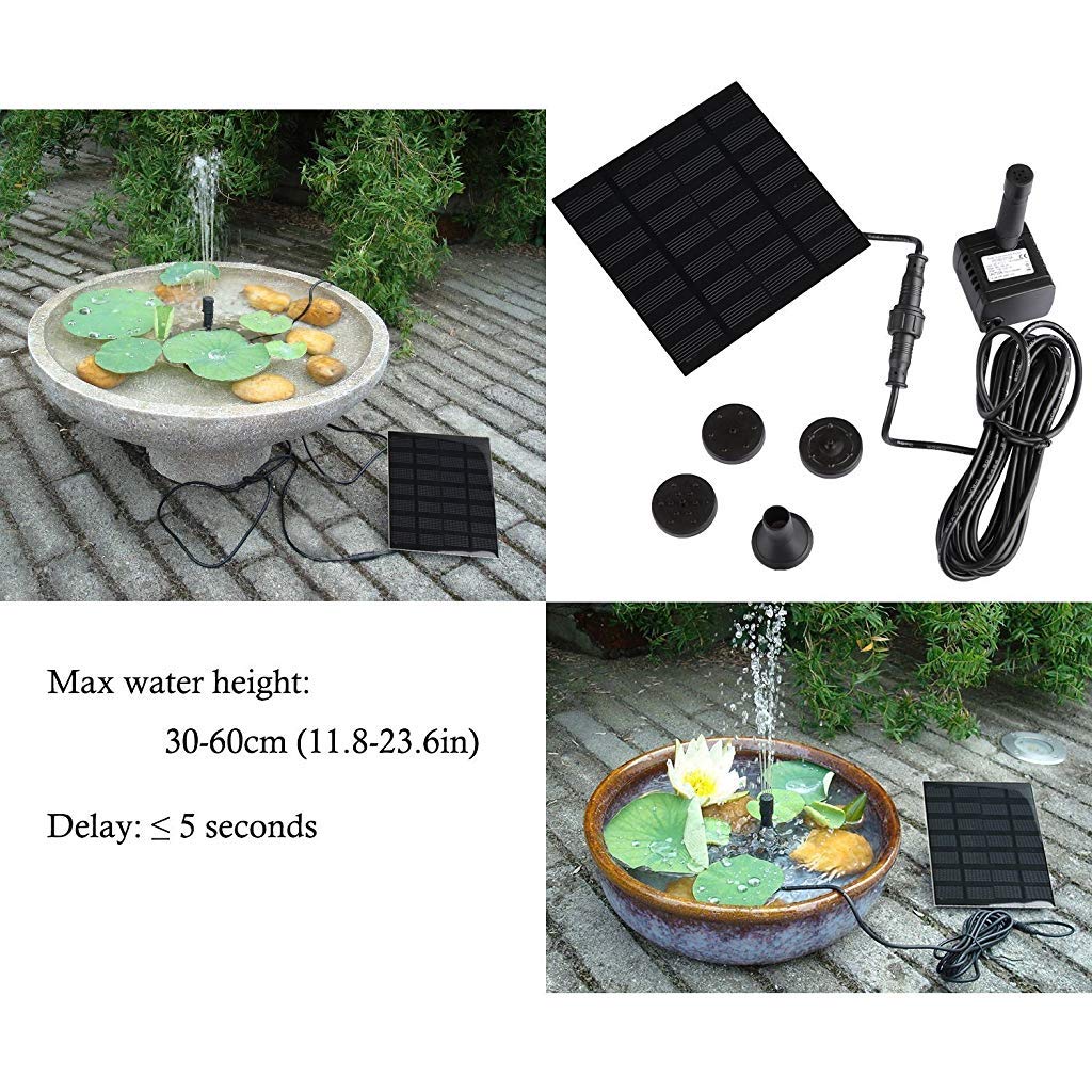 ELEPHANTBOAT Solar Water Fountain Pump for Garden and Pond with 1.2W 180L/H Panel | 4 Spray Nozzles
