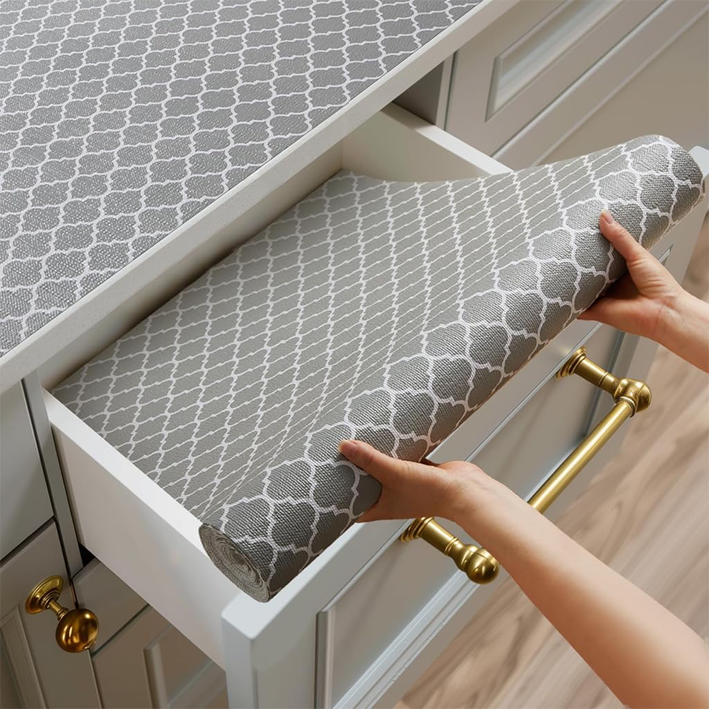 HASTHIP Cabinet Liner Mat for Shelves and Drawers with Trim to Fit 45cm x 300cm PVC Waterproof Grey