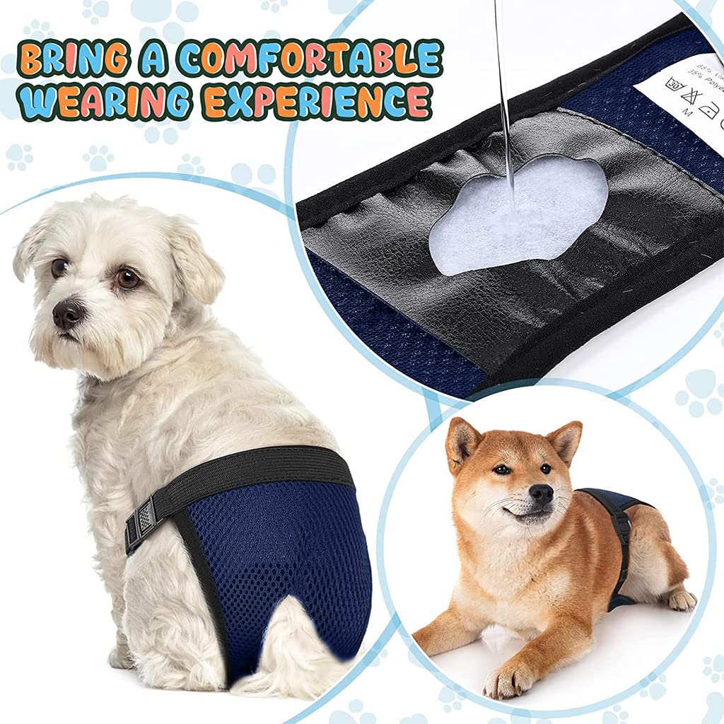 Qpets Dog Diapers Female for Puppy Use with 6 Absorption Cotton Pads and Breathable Mesh | 3PCS L 15.7–19.2 in Waist