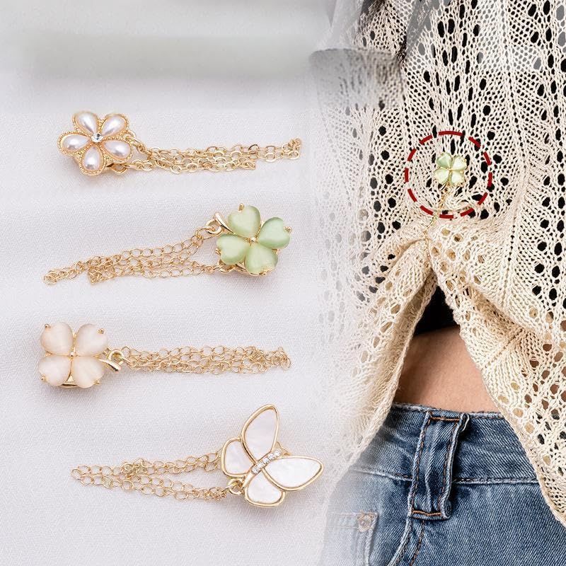 HASTHIP® Clothing Clips 4 Pack Magnet Clothing Pins with Chain Multi-use Strong Magnet Button Clips Securely Hold Fabrics in Place Women Clothes Hijab Pins Decorate-Gold
