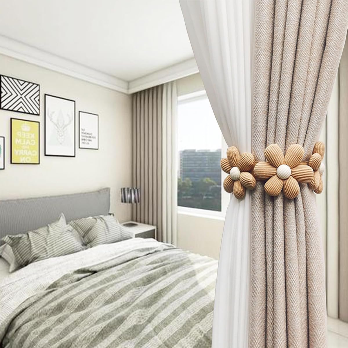 HASTHIP Curtain Tie Backs for Home Decor featuring Button Design and Cotton Fabric | 2 Pack