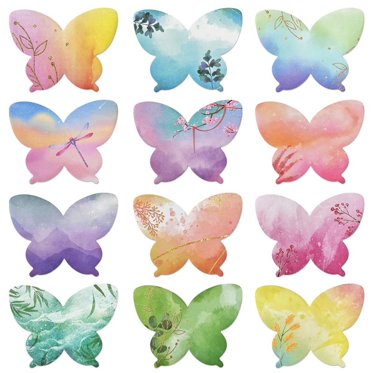 HASTHIP Butterfly Sticky Notes for DIY Scrapbooking and Office Use with 240 Sheets 8.5x6.5cm | 12 Colorful Designs