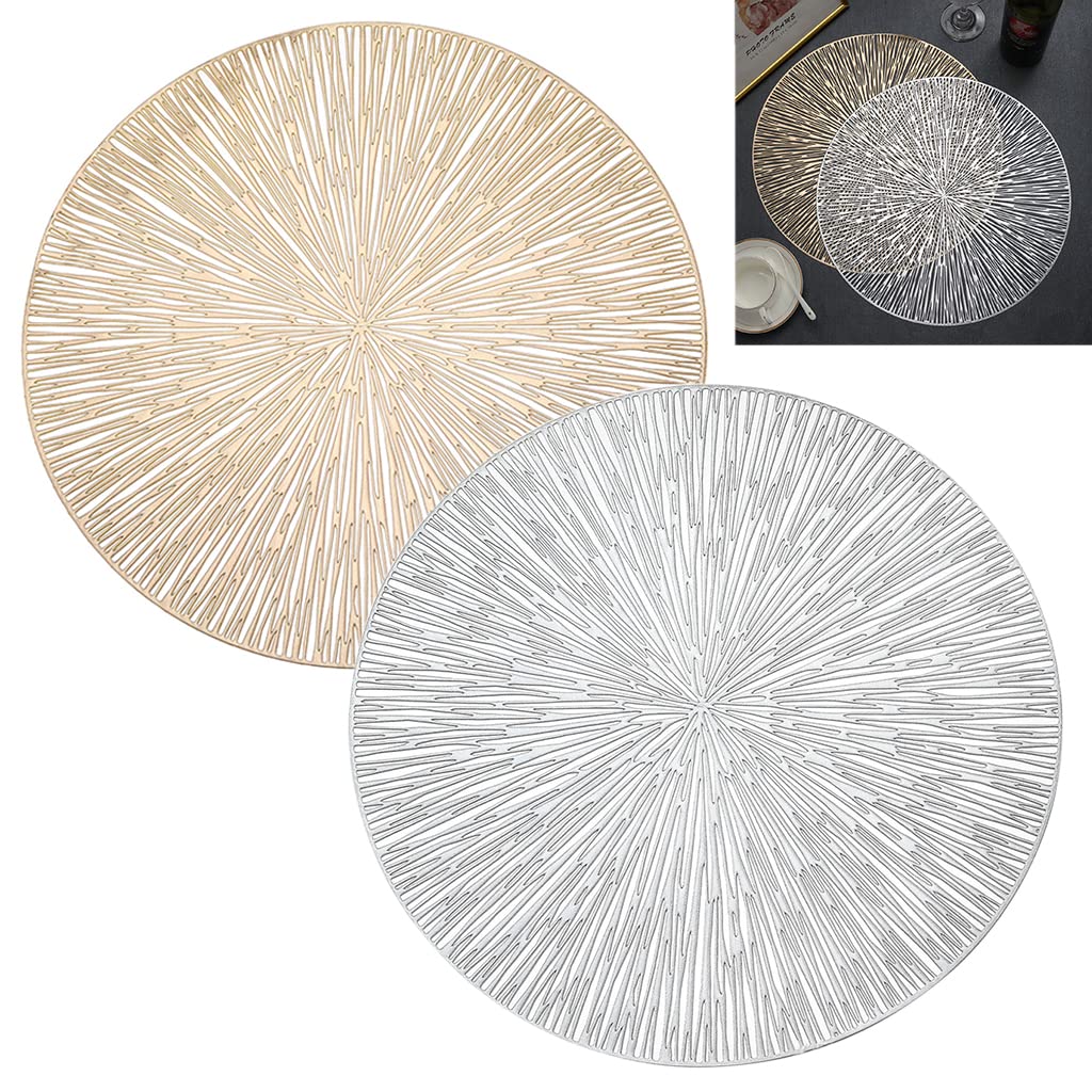 HASTHIP Placemats for Table Decoration with Anti Slip Strip Design 2pcs 38cm PVC Gold and Silver | Perfect for Dining and Banquets